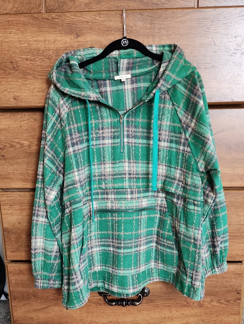 JODIFL Green Plaid Hooded Pullover Jacket M
